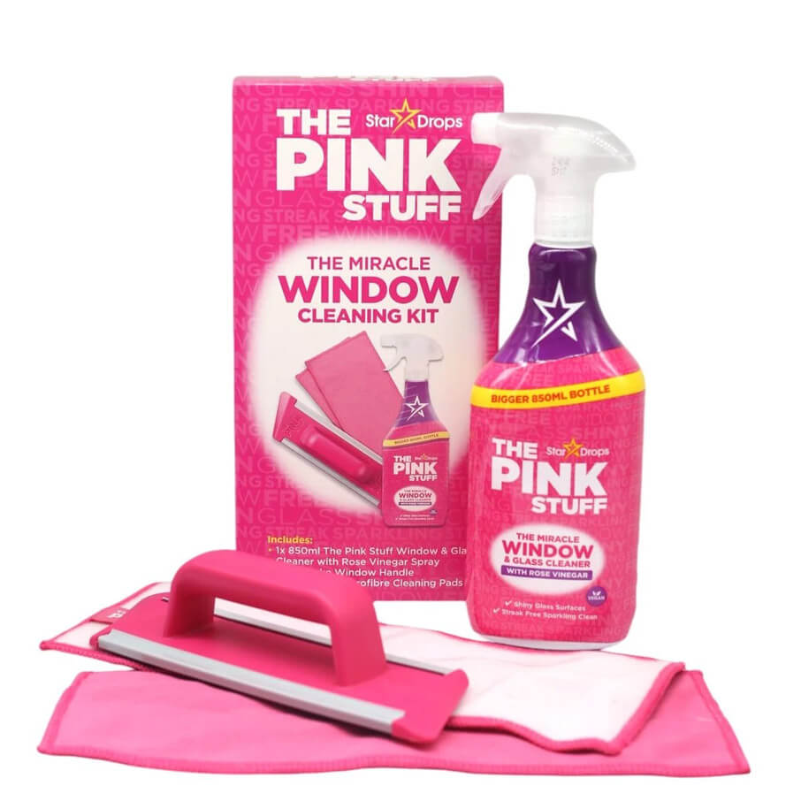 Набір для миття вікон The Pink Stuff Window Cleaning Kit (2 серветки + щітка + рідина), 1 шт